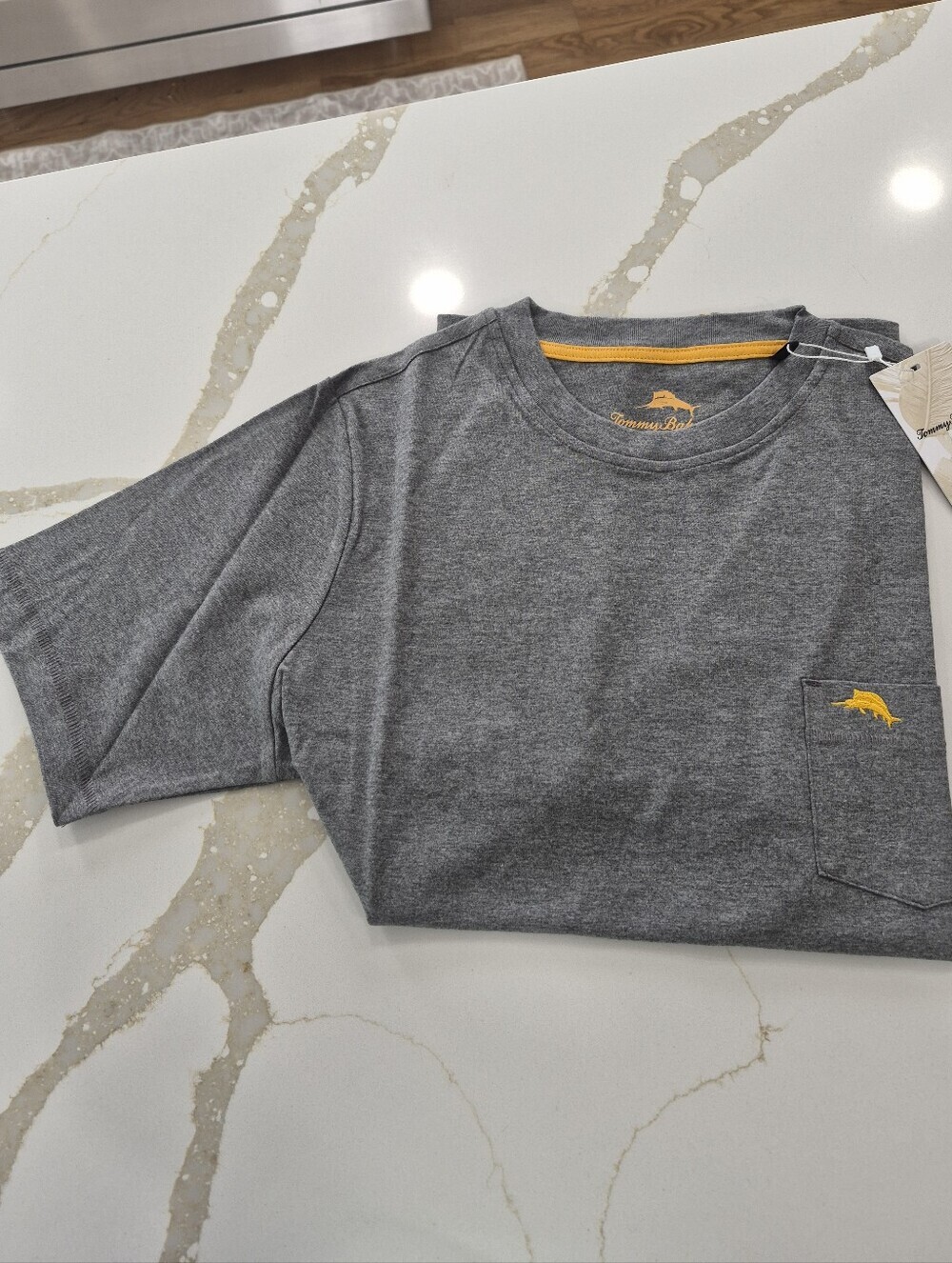 Tommy Bahama Dark HeatherTee with Gold  Trim - Picture 3 of 3